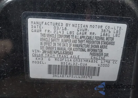2018 Nissan Sentra Sv from USA, damaged, VIN 3N1AB7AP5JL638593